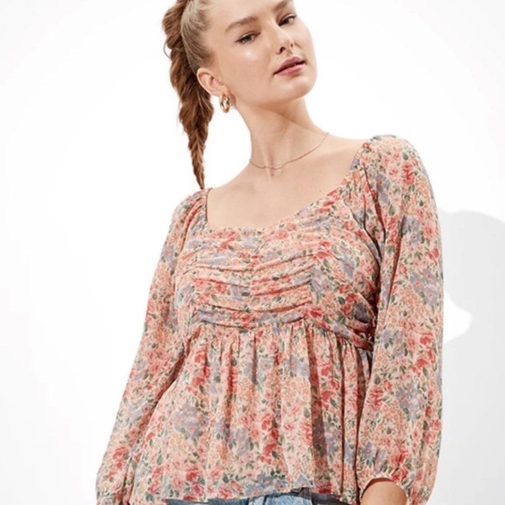 American Eagle Floral Longsleeve Boho Blouse